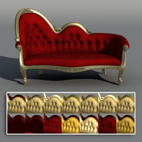 3d render of a 19th century French chaise and shader options