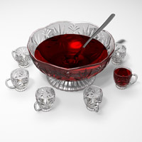 3d render of a cut crystal punch bowl and cups