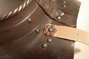 Leather spaudler strap and decorative washer